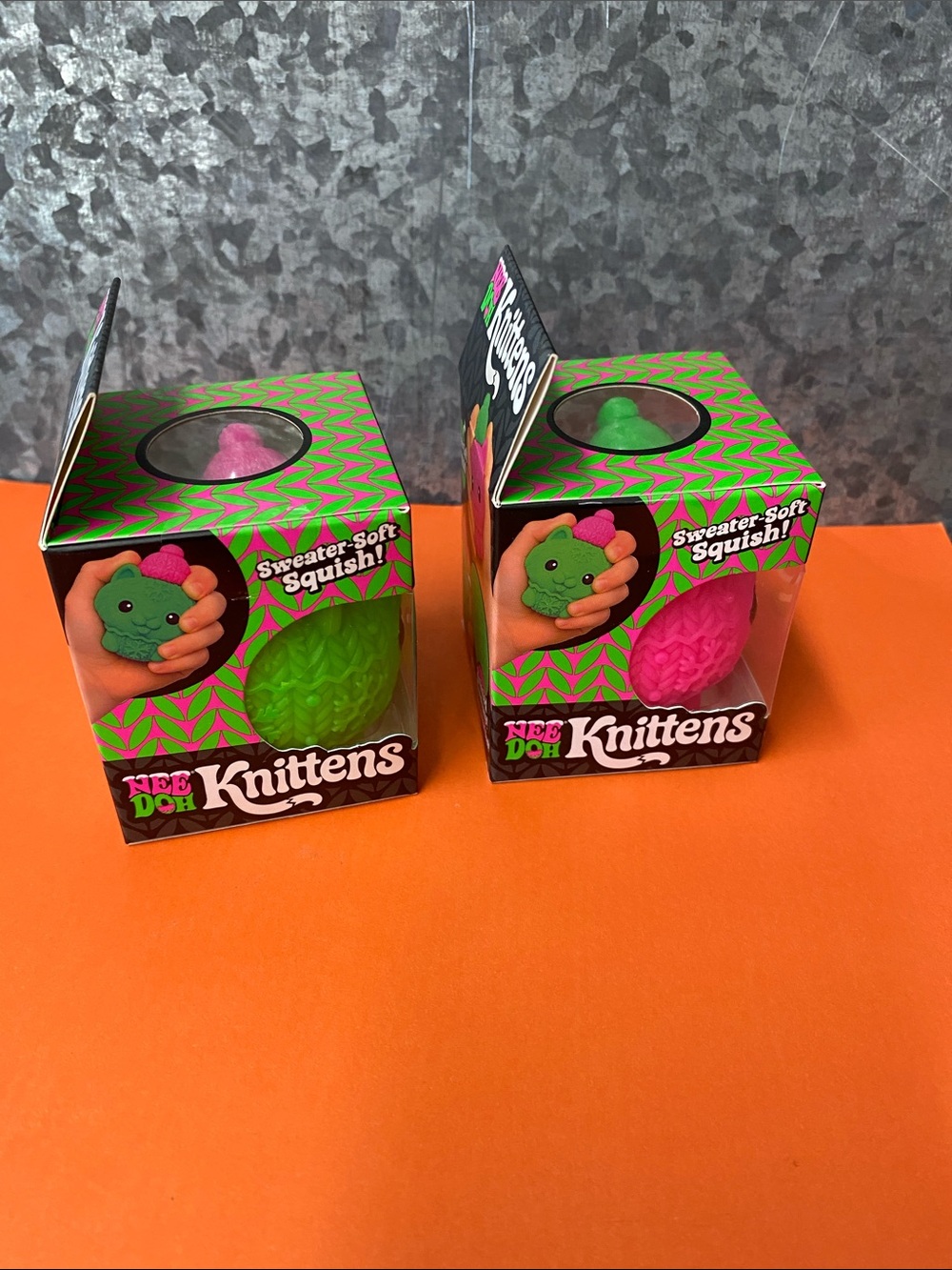 SET OF 2- NeeDoh Knittens Sweater-Soft Squish Toy - Pink & Green - Picture 4 of 4
